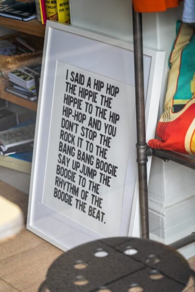 a sign on a table